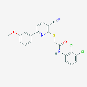molecular formula C21H15Cl2N3O2S B459878 2-{[3-cyano-6-(3-methoxyphenyl)-2-pyridinyl]sulfanyl}-N-(2,3-dichlorophenyl)acetamide CAS No. 445269-54-5