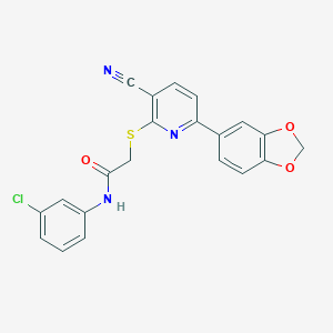 molecular formula C21H14ClN3O3S B459879 2-[6-(1,3-benzodioxol-5-yl)-3-cyanopyridin-2-yl]sulfanyl-N-(3-chlorophenyl)acetamide 