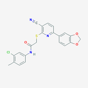 molecular formula C22H16ClN3O3S B459885 2-{[6-(1,3-benzodioxol-5-yl)-3-cyanopyridin-2-yl]sulfanyl}-N-(3-chloro-4-methylphenyl)acetamide CAS No. 488137-40-2