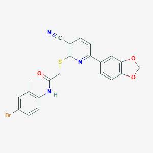 molecular formula C22H16BrN3O3S B459887 2-{[6-(1,3-benzodioxol-5-yl)-3-cyano-2-pyridinyl]sulfanyl}-N-(4-bromo-2-methylphenyl)acetamide CAS No. 445380-95-0