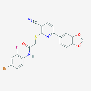 molecular formula C21H13BrFN3O3S B459889 2-{[6-(1,3-benzodioxol-5-yl)-3-cyanopyridin-2-yl]sulfanyl}-N-(4-bromo-2-fluorophenyl)acetamide CAS No. 489464-46-2
