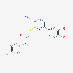 molecular formula C22H16BrN3O3S B459890 2-{[6-(1,3-benzodioxol-5-yl)-3-cyanopyridin-2-yl]sulfanyl}-N-(4-bromo-3-methylphenyl)acetamide CAS No. 488715-12-4