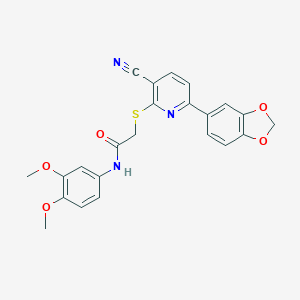 molecular formula C23H19N3O5S B459893 2-{[6-(1,3-benzodioxol-5-yl)-3-cyanopyridin-2-yl]sulfanyl}-N-(3,4-dimethoxyphenyl)acetamide CAS No. 488087-92-9