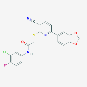 molecular formula C21H13ClFN3O3S B459897 2-{[6-(1,3-benzodioxol-5-yl)-3-cyano-2-pyridinyl]sulfanyl}-N-(3-chloro-4-fluorophenyl)acetamide CAS No. 445380-99-4