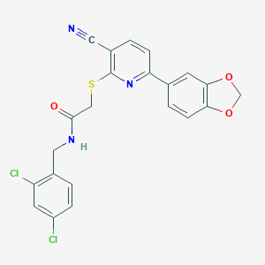 molecular formula C22H15Cl2N3O3S B459899 2-{[6-(1,3-benzodioxol-5-yl)-3-cyano-2-pyridinyl]sulfanyl}-N-(2,4-dichlorobenzyl)acetamide 