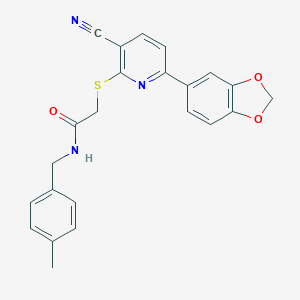 molecular formula C23H19N3O3S B459900 2-{[6-(1,3-benzodioxol-5-yl)-3-cyanopyridin-2-yl]sulfanyl}-N-(4-methylbenzyl)acetamide CAS No. 488793-35-7
