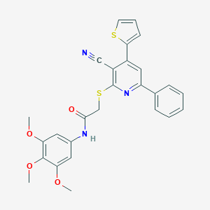 molecular formula C27H23N3O4S2 B459901 2-{[3-cyano-6-phenyl-4-(2-thienyl)-2-pyridinyl]sulfanyl}-N-(3,4,5-trimethoxyphenyl)acetamide CAS No. 445381-14-6