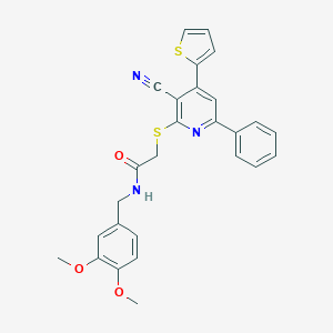 molecular formula C27H23N3O3S2 B459905 2-[(3-cyano-6-phenyl-4-thien-2-ylpyridin-2-yl)sulfanyl]-N-(3,4-dimethoxybenzyl)acetamide 