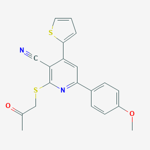 molecular formula C20H16N2O2S2 B459906 6-(4-Methoxyphenyl)-2-(2-oxopropylsulfanyl)-4-thiophen-2-ylpyridine-3-carbonitrile 