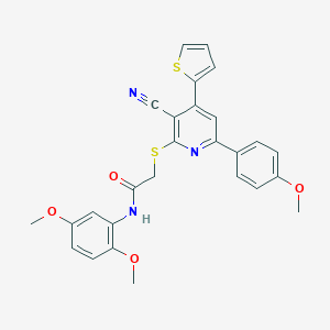 molecular formula C27H23N3O4S2 B459907 2-{[3-cyano-6-(4-methoxyphenyl)-4-(2-thienyl)-2-pyridinyl]sulfanyl}-N-(2,5-dimethoxyphenyl)acetamide CAS No. 445381-21-5