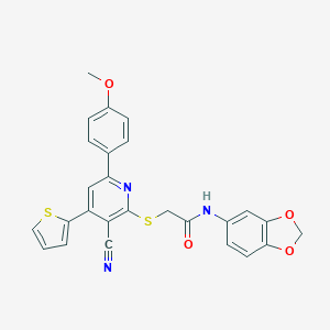 N-(1,3-benzodioxol-5-yl)-2-[3-cyano-6-(4-methoxyphenyl)-4-thiophen-2-ylpyridin-2-yl]sulfanylacetamide