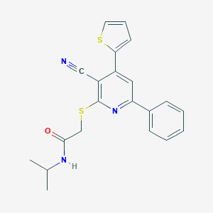 molecular formula C21H19N3OS2 B459910 2-{[3-cyano-6-phenyl-4-(2-thienyl)-2-pyridinyl]sulfanyl}-N-isopropylacetamide CAS No. 445381-10-2