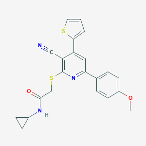 molecular formula C22H19N3O2S2 B459912 2-{[3-cyano-6-(4-methoxyphenyl)-4-thien-2-ylpyridin-2-yl]sulfanyl}-N-cyclopropylacetamide 