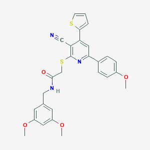 molecular formula C28H25N3O4S2 B459915 2-{[3-cyano-6-(4-methoxyphenyl)-4-thien-2-ylpyridin-2-yl]sulfanyl}-N-(3,5-dimethoxybenzyl)acetamide CAS No. 500104-57-4
