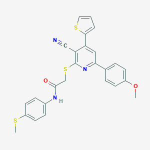 molecular formula C26H21N3O2S3 B459916 2-[3-cyano-6-(4-methoxyphenyl)-4-thiophen-2-ylpyridin-2-yl]sulfanyl-N-(4-methylsulfanylphenyl)acetamide CAS No. 489442-07-1