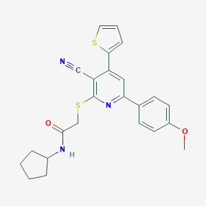 molecular formula C24H23N3O2S2 B459917 2-{[3-cyano-6-(4-methoxyphenyl)-4-(2-thienyl)-2-pyridinyl]sulfanyl}-N-cyclopentylacetamide CAS No. 445381-26-0