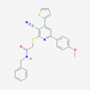 molecular formula C26H21N3O2S2 B459919 N-Benzyl-2-[3-cyano-6-(4-methoxy-phenyl)-4-thiophen-2-yl-pyridin-2-ylsulfanyl]-acetamide CAS No. 445381-24-8