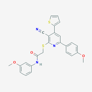 molecular formula C26H21N3O3S2 B459921 2-{[3-cyano-6-(4-methoxyphenyl)-4-thien-2-ylpyridin-2-yl]sulfanyl}-N-(3-methoxyphenyl)acetamide CAS No. 500269-14-7