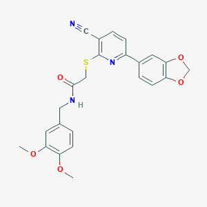molecular formula C24H21N3O5S B459923 2-{[6-(1,3-benzodioxol-5-yl)-3-cyanopyridin-2-yl]sulfanyl}-N-(3,4-dimethoxybenzyl)acetamide CAS No. 498568-27-7