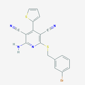 molecular formula C18H11BrN4S2 B459924 2-Amino-6-[(3-bromobenzyl)sulfanyl]-4-(2-thienyl)-3,5-pyridinedicarbonitrile 