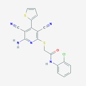 molecular formula C19H12ClN5OS2 B459926 2-{[6-amino-3,5-dicyano-4-(2-thienyl)-2-pyridinyl]sulfanyl}-N-(2-chlorophenyl)acetamide CAS No. 445381-45-3