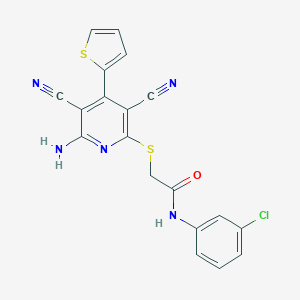 molecular formula C19H12ClN5OS2 B459927 2-{[6-amino-3,5-dicyano-4-(2-thienyl)-2-pyridinyl]sulfanyl}-N-(3-chlorophenyl)acetamide CAS No. 445381-46-4