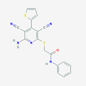molecular formula C19H13N5OS2 B459928 2-{[6-amino-3,5-dicyano-4-(2-thienyl)-2-pyridinyl]sulfanyl}-N-phenylacetamide CAS No. 445381-43-1