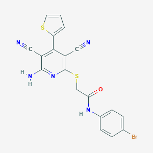 molecular formula C19H12BrN5OS2 B459929 2-{[6-amino-3,5-dicyano-4-(2-thienyl)-2-pyridinyl]sulfanyl}-N-(4-bromophenyl)acetamide CAS No. 445381-48-6