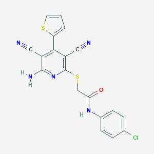 molecular formula C19H12ClN5OS2 B459930 2-{[6-amino-3,5-dicyano-4-(2-thienyl)-2-pyridinyl]sulfanyl}-N-(4-chlorophenyl)acetamide CAS No. 445381-47-5