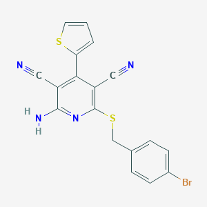 molecular formula C18H11BrN4S2 B459931 2-Amino-6-[(4-bromobenzyl)sulfanyl]-4-(2-thienyl)-3,5-pyridinedicarbonitrile CAS No. 445381-35-1