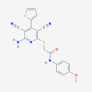 molecular formula C20H15N5O2S2 B459933 2-{[6-amino-3,5-dicyano-4-(2-thienyl)-2-pyridinyl]sulfanyl}-N-(4-methoxyphenyl)acetamide CAS No. 445381-51-1