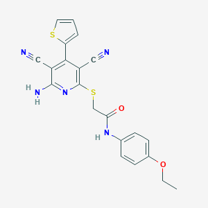 molecular formula C21H17N5O2S2 B459934 2-{[6-amino-3,5-dicyano-4-(2-thienyl)-2-pyridinyl]sulfanyl}-N-(4-ethoxyphenyl)acetamide CAS No. 445381-52-2