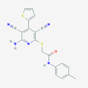 molecular formula C20H15N5OS2 B459935 2-{[6-amino-3,5-dicyano-4-(2-thienyl)-2-pyridinyl]sulfanyl}-N-(4-methylphenyl)acetamide CAS No. 445381-44-2