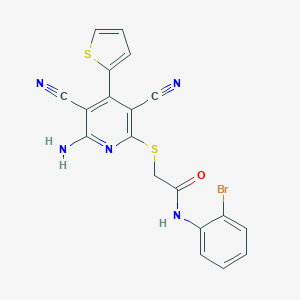 molecular formula C19H12BrN5OS2 B459937 2-{[6-amino-3,5-dicyano-4-(2-thienyl)-2-pyridinyl]sulfanyl}-N-(2-bromophenyl)acetamide CAS No. 445381-50-0