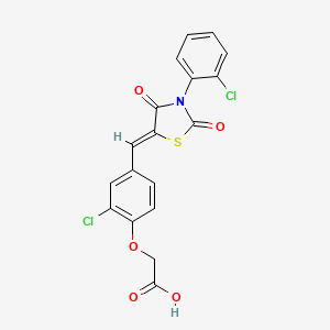 molecular formula C18H11Cl2NO5S B4599376 (2-chloro-4-{[3-(2-chlorophenyl)-2,4-dioxo-1,3-thiazolidin-5-ylidene]methyl}phenoxy)acetic acid 