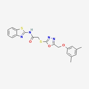 molecular formula C20H18N4O3S2 B4599397 N-1,3-benzothiazol-2-yl-2-({5-[(3,5-dimethylphenoxy)methyl]-1,3,4-oxadiazol-2-yl}thio)acetamide 