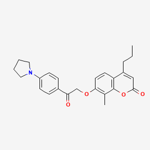 molecular formula C25H27NO4 B4599400 8-methyl-7-{2-oxo-2-[4-(pyrrolidin-1-yl)phenyl]ethoxy}-4-propyl-2H-chromen-2-one 