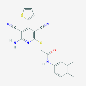 molecular formula C21H17N5OS2 B459941 2-{[6-amino-3,5-dicyano-4-(2-thienyl)-2-pyridinyl]sulfanyl}-N-(3,4-dimethylphenyl)acetamide CAS No. 445381-63-5