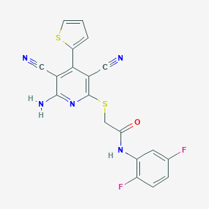 molecular formula C19H11F2N5OS2 B459943 2-{[6-amino-3,5-dicyano-4-(2-thienyl)-2-pyridinyl]sulfanyl}-N-(2,5-difluorophenyl)acetamide CAS No. 445381-72-6