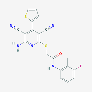 molecular formula C20H14FN5OS2 B459944 2-{[6-amino-3,5-dicyano-4-(2-thienyl)-2-pyridinyl]sulfanyl}-N-(3-fluoro-2-methylphenyl)acetamide CAS No. 445381-73-7