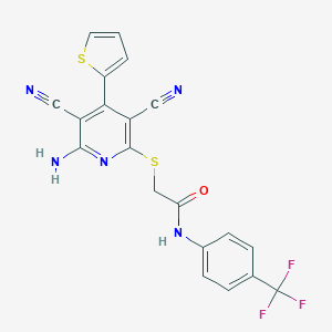 molecular formula C20H12F3N5OS2 B459946 2-{[6-amino-3,5-dicyano-4-(2-thienyl)-2-pyridinyl]sulfanyl}-N-[4-(trifluoromethyl)phenyl]acetamide CAS No. 445381-74-8