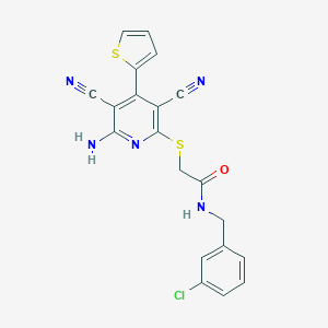 molecular formula C20H14ClN5OS2 B459947 2-{[6-amino-3,5-dicyano-4-(2-thienyl)-2-pyridinyl]sulfanyl}-N-(3-chlorobenzyl)acetamide CAS No. 445381-64-6