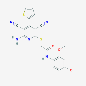 molecular formula C21H17N5O3S2 B459950 2-{[6-amino-3,5-dicyano-4-(2-thienyl)-2-pyridinyl]sulfanyl}-N-(2,4-dimethoxyphenyl)acetamide CAS No. 445381-93-1