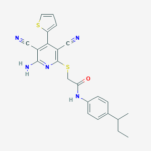 molecular formula C23H21N5OS2 B459951 2-{[6-amino-3,5-dicyano-4-(2-thienyl)-2-pyridinyl]sulfanyl}-N-(4-sec-butylphenyl)acetamide CAS No. 445381-78-2