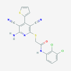 molecular formula C19H11Cl2N5OS2 B459952 2-{[6-amino-3,5-dicyano-4-(2-thienyl)-2-pyridinyl]sulfanyl}-N-(2,3-dichlorophenyl)acetamide CAS No. 445381-96-4