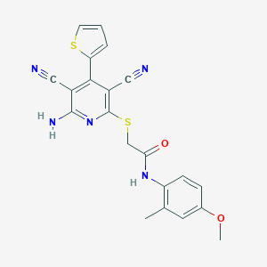 molecular formula C21H17N5O2S2 B459953 2-{[6-amino-3,5-dicyano-4-(2-thienyl)-2-pyridinyl]sulfanyl}-N-(4-methoxy-2-methylphenyl)acetamide CAS No. 445381-99-7