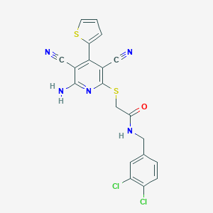 molecular formula C20H13Cl2N5OS2 B459955 2-{[6-amino-3,5-dicyano-4-(2-thienyl)-2-pyridinyl]sulfanyl}-N-(3,4-dichlorobenzyl)acetamide CAS No. 445381-98-6