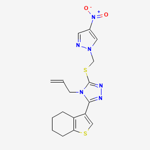 molecular formula C17H18N6O2S2 B4599570 4-allyl-3-{[(4-nitro-1H-pyrazol-1-yl)methyl]thio}-5-(4,5,6,7-tetrahydro-1-benzothien-3-yl)-4H-1,2,4-triazole 