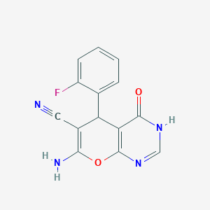 molecular formula C14H9FN4O2 B459960 7-amino-5-(2-fluorophenyl)-4-hydroxy-5H-pyrano[2,3-d]pyrimidine-6-carbonitrile 