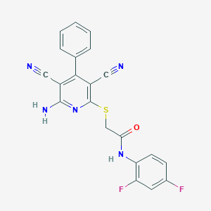 molecular formula C21H13F2N5OS B459965 2-[(6-amino-3,5-dicyano-4-phenyl-2-pyridinyl)sulfanyl]-N-(2,4-difluorophenyl)acetamide 